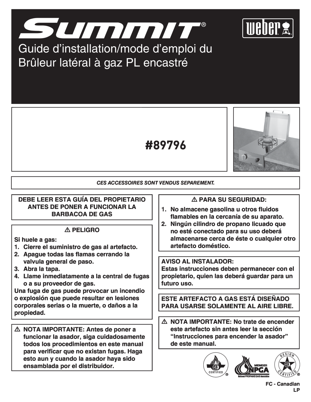 Weber manual #89796, Ces Accessoires Sont Vendus Separement, FC - Canadian LP 