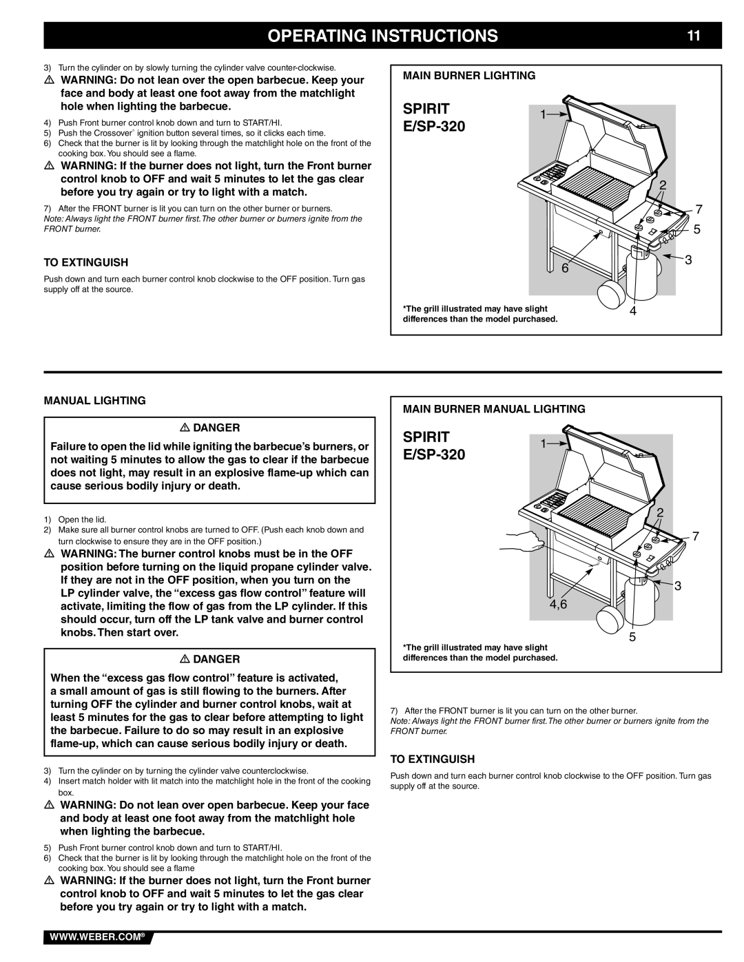 Weber 89838 manual To Extinguish, Main Burner Manual Lighting 