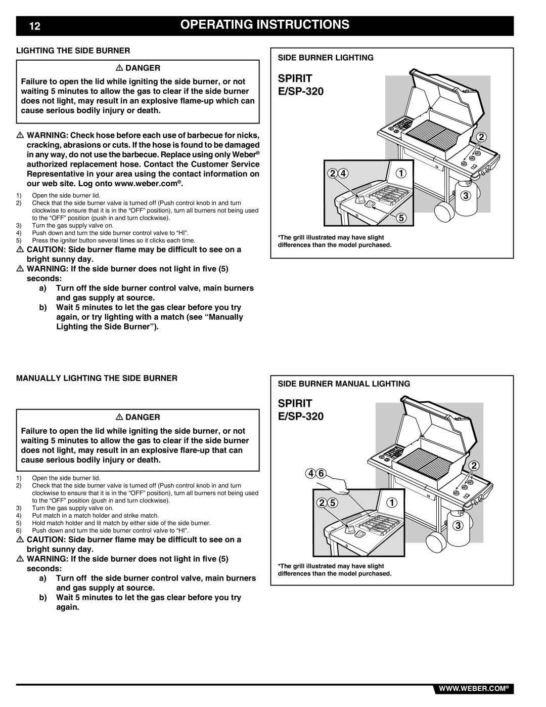 Weber 89838 manual Lighting the Side Burner, Side Burner Lighting 