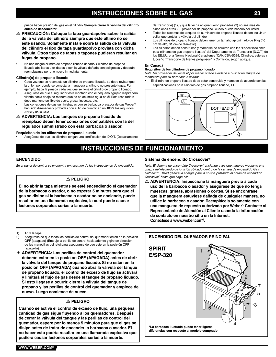 Weber 89838 manual Instrucciones DE Funcionamiento, Encendido DEL Quemador Principal 