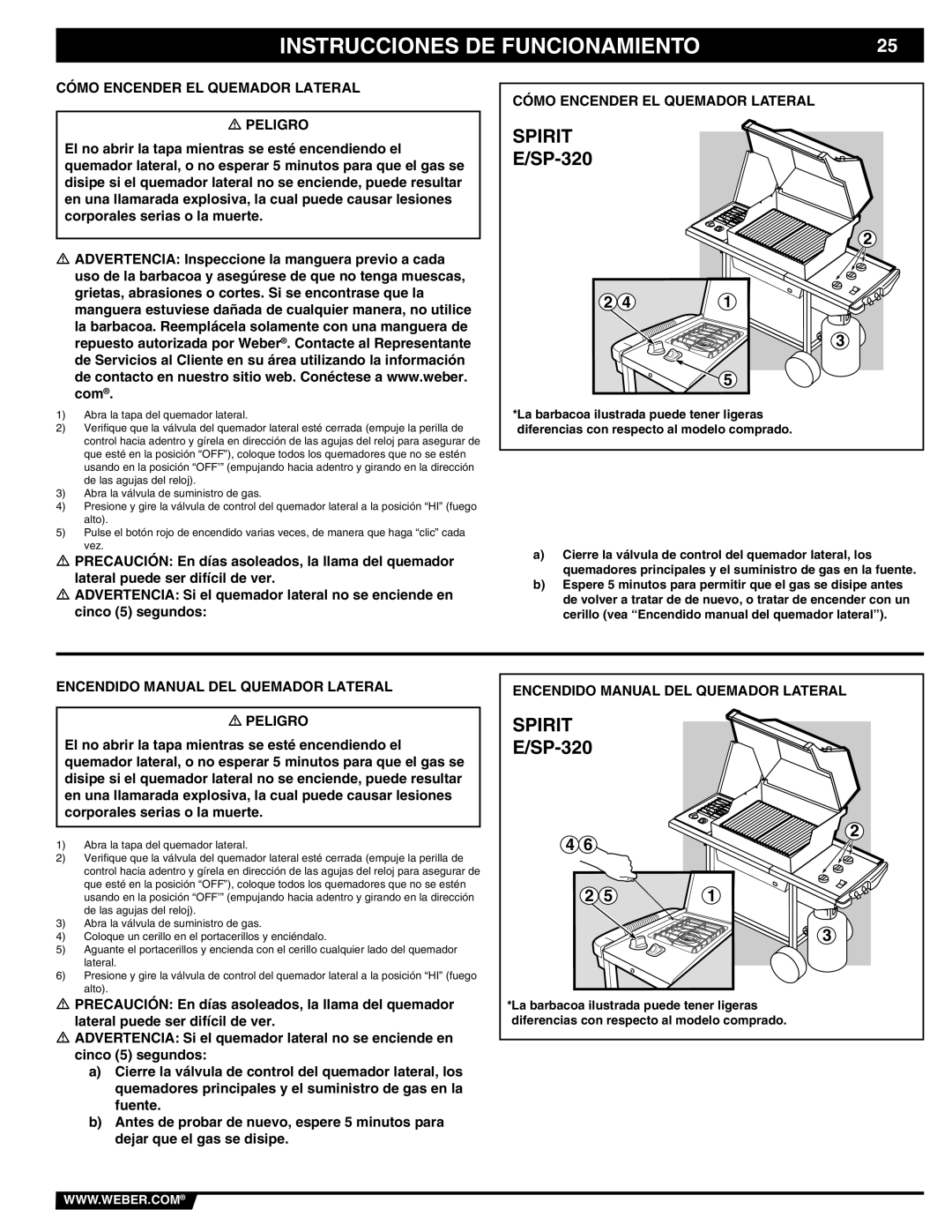 Weber 89838 manual Cómo Encender EL Quemador Lateral Peligro, Encendido Manual DEL Quemador Lateral Peligro 