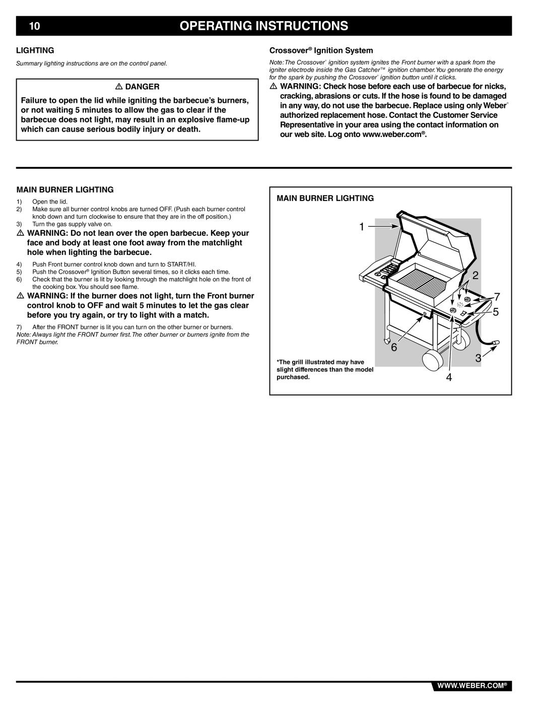 Weber 89839 manual Operating Instructions, Main Burner Lighting 