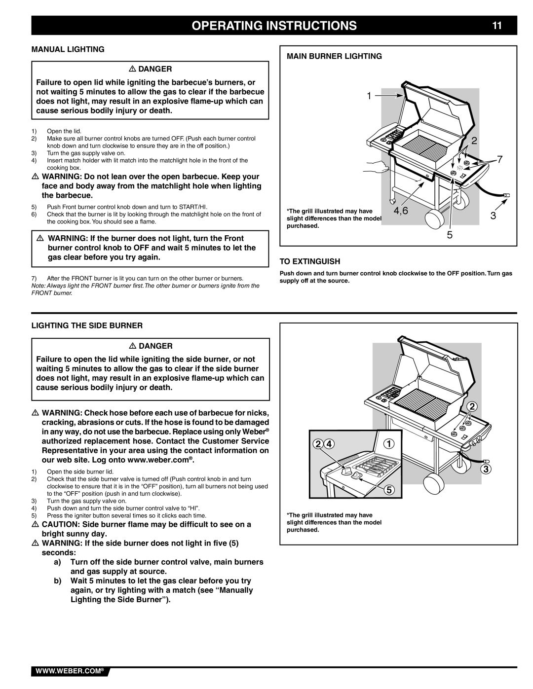 Weber 89839 manual Manual Lighting, To Extinguish, Lighting the Side Burner 