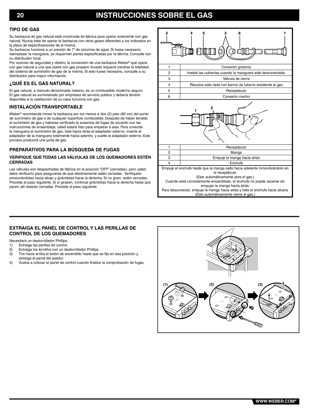 Weber 89839 manual Tipo DE GAS, ¿Qué Es El Gas Natural?, Instalación Transportable, Preparativos Para LA Búsqueda DE Fugas 