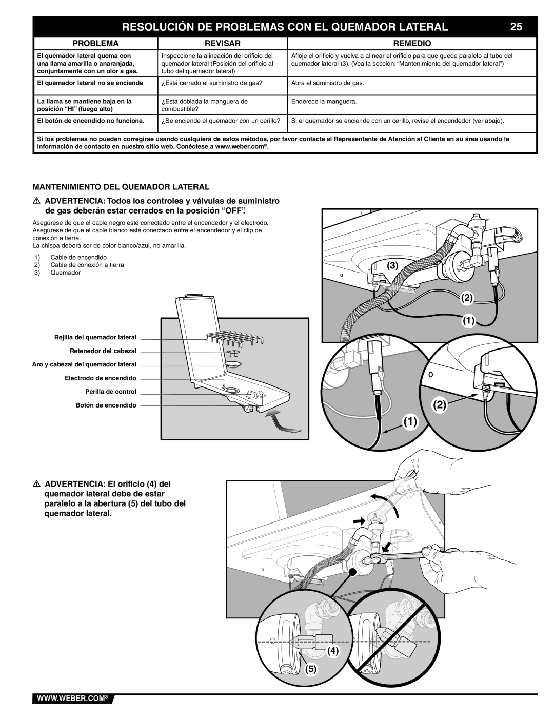 Weber 89839 manual Mantenimiento DEL Quemador Lateral 