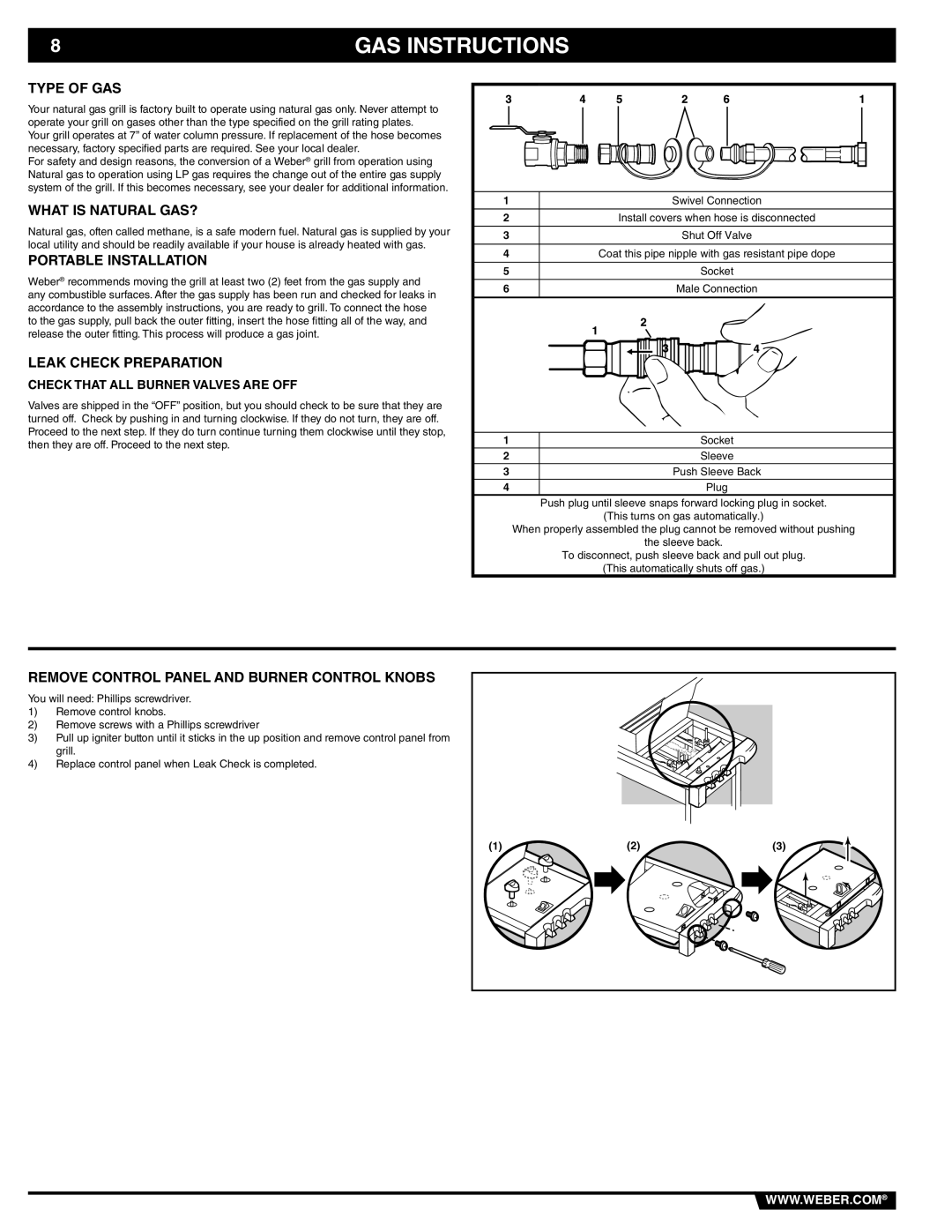 Weber 89839 manual Type of GAS, What is Natural GAS?, Portable Installation, Leak Check Preparation 