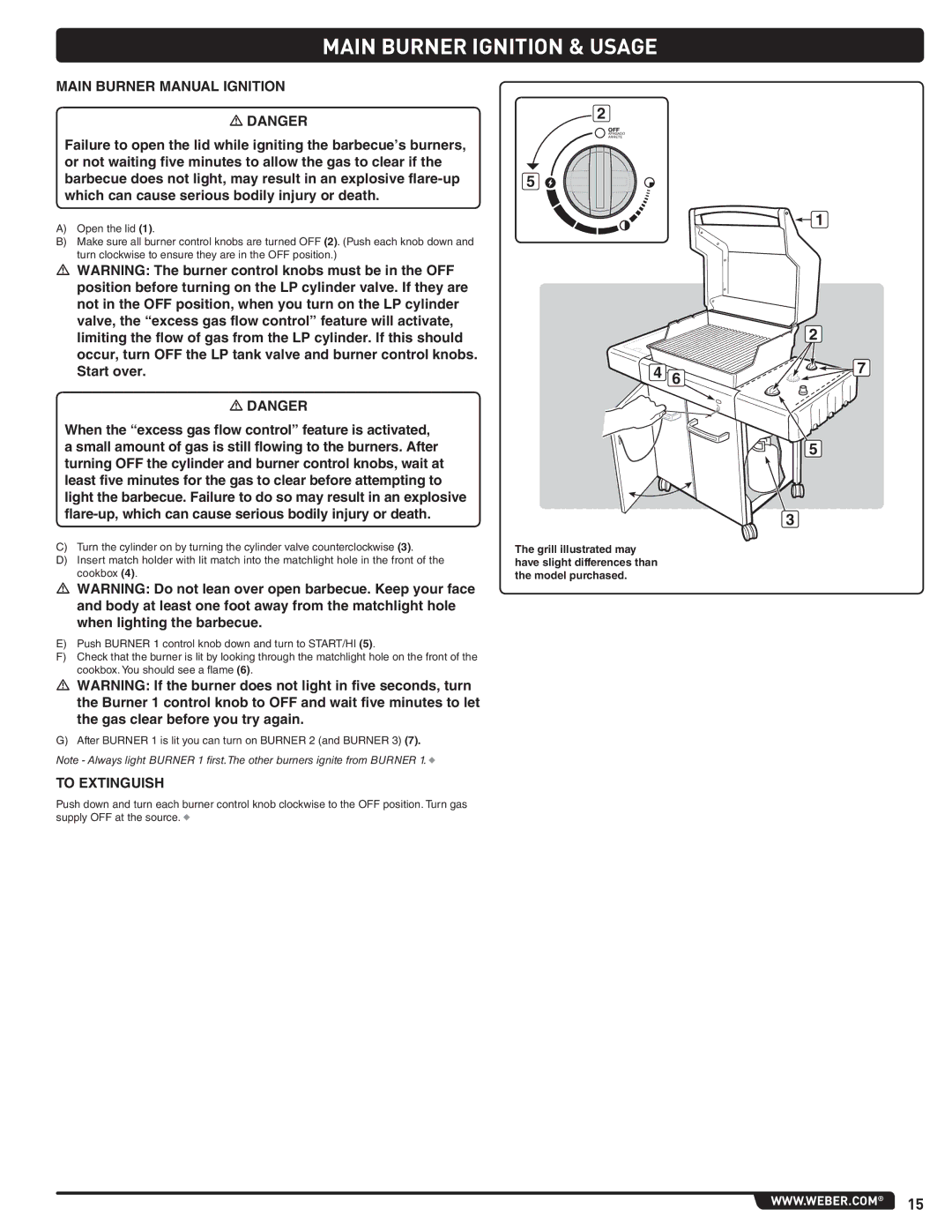 Weber 89962 manual Main Burner Manual Ignition 