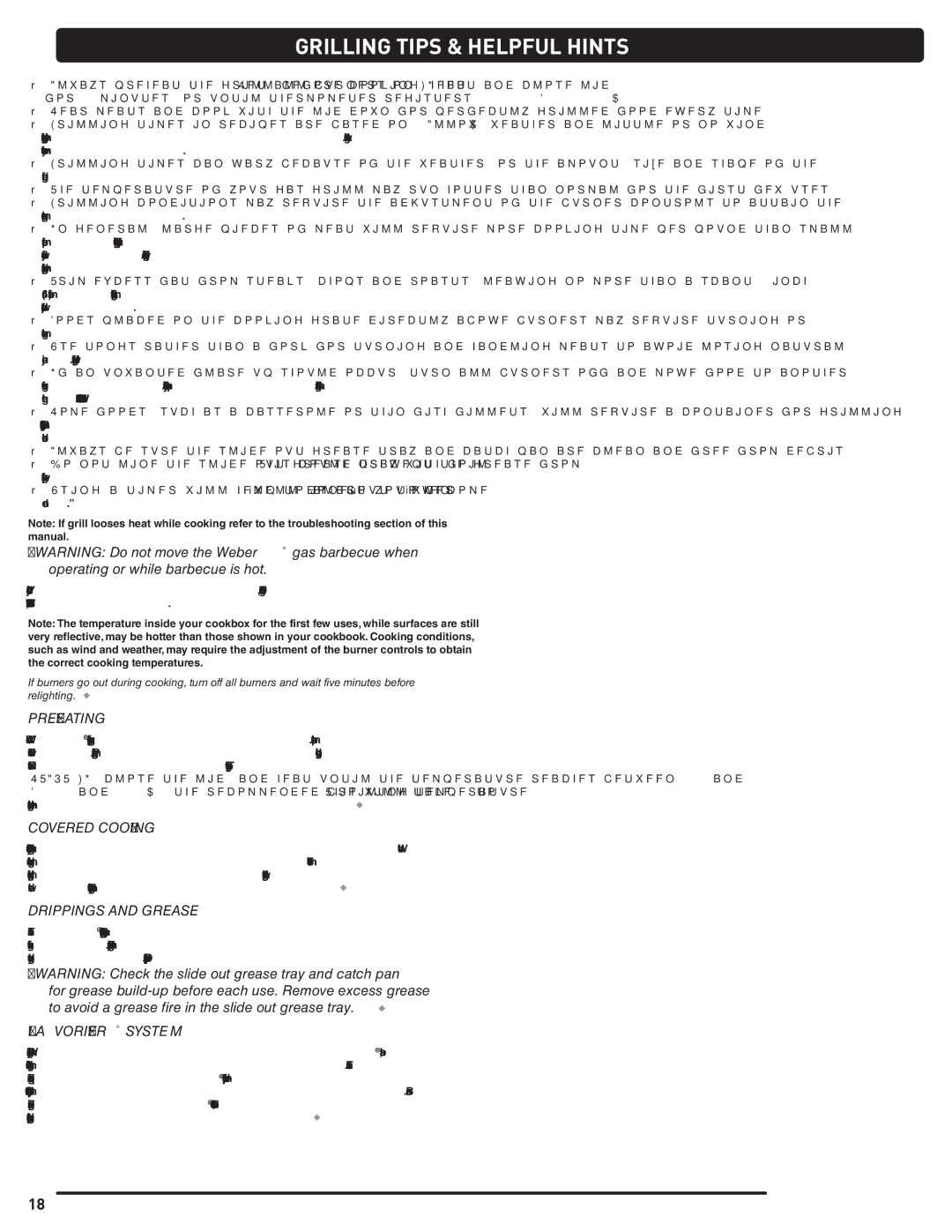 Weber 89962 manual Grilling Tips & Helpful Hints, Preheating Covered Cooking, Drippings and Grease, Flavorizer System 