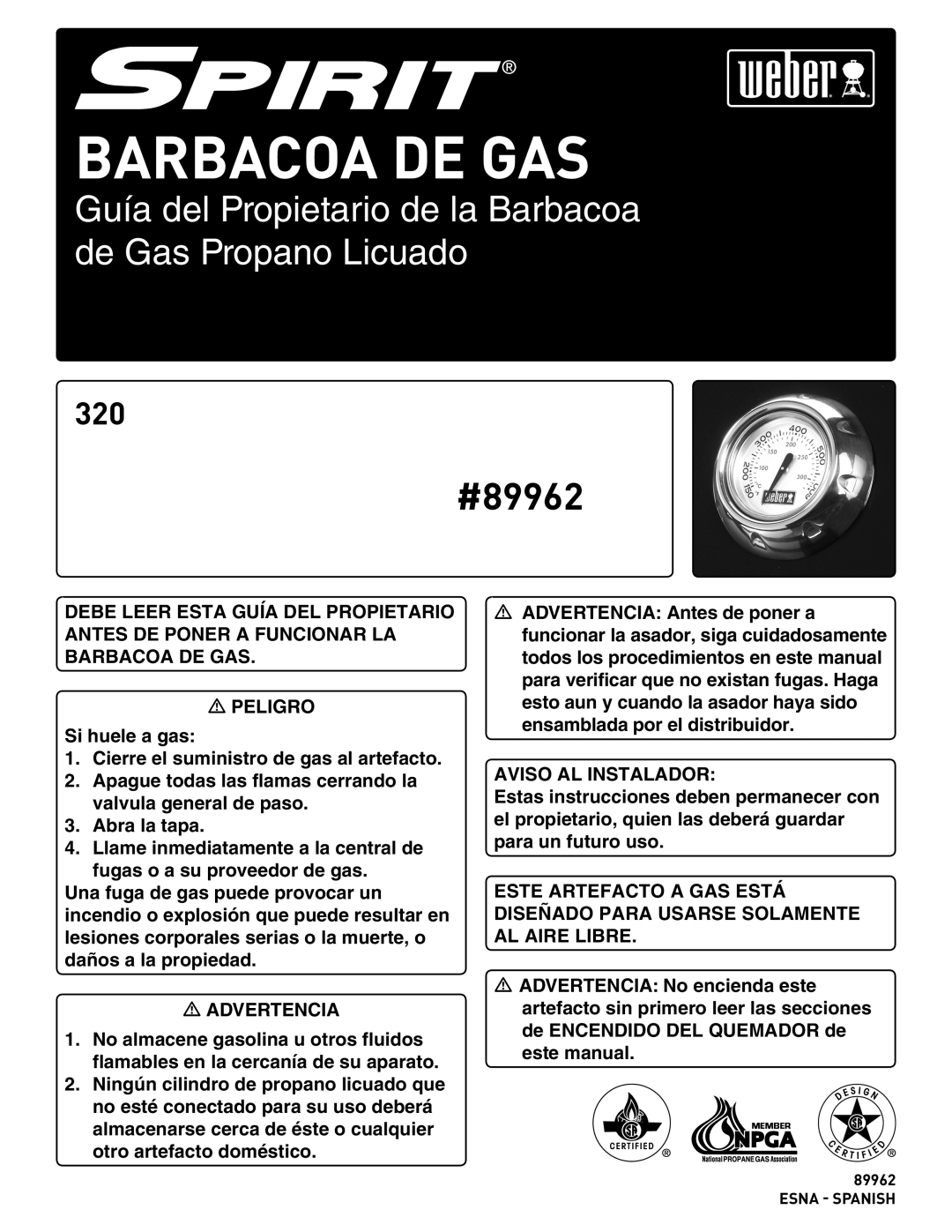 Weber 89962 manual Barbacoa de Gas 