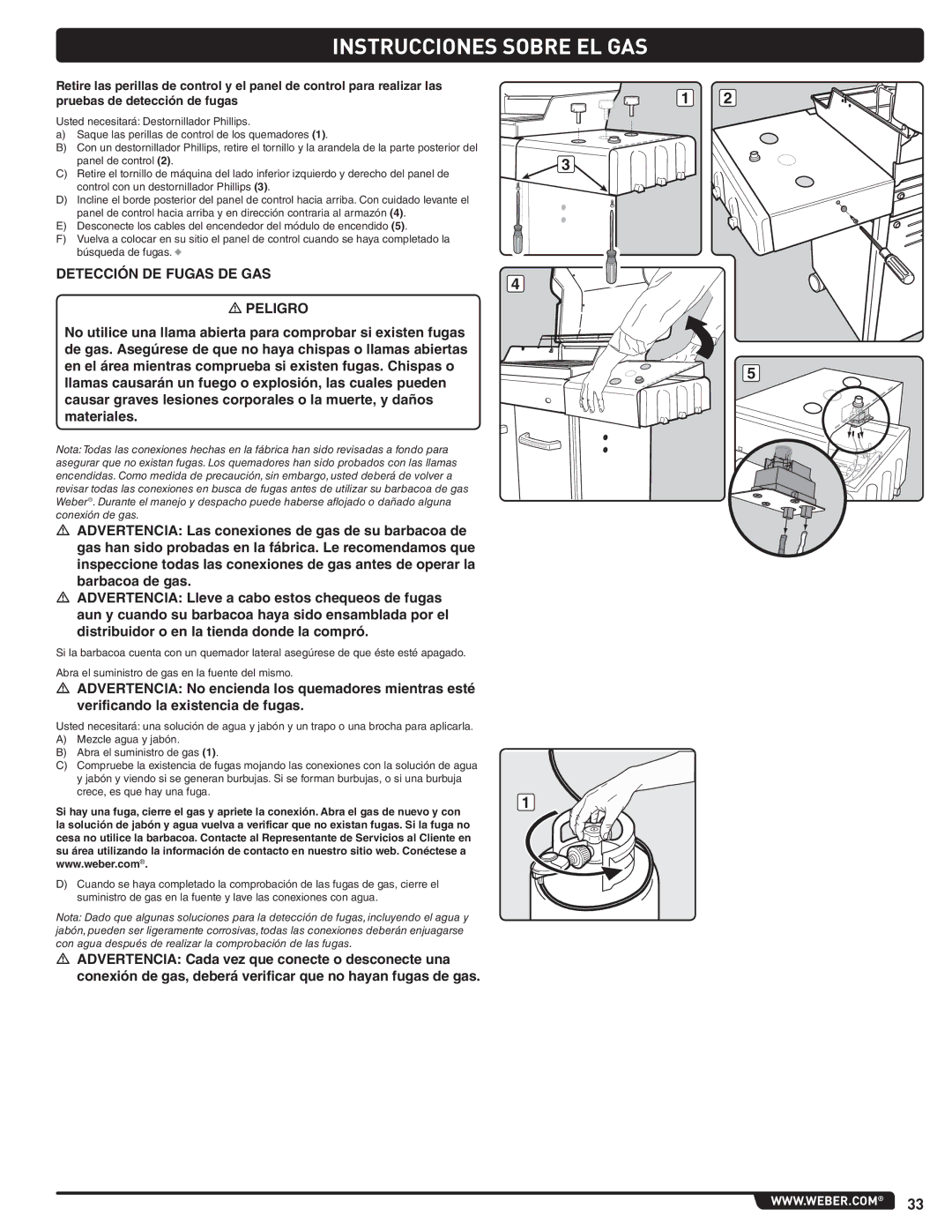 Weber 89962 manual Detección DE Fugas DE GAS 