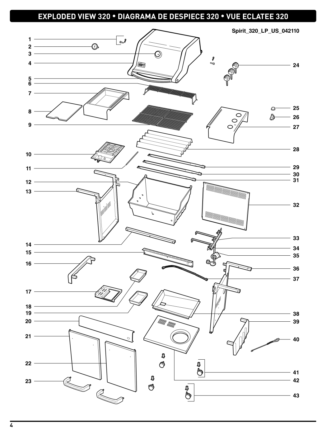 Weber 89962 manual Exploded View 320 Diagrama DE Despiece 320 VUE Eclatee 