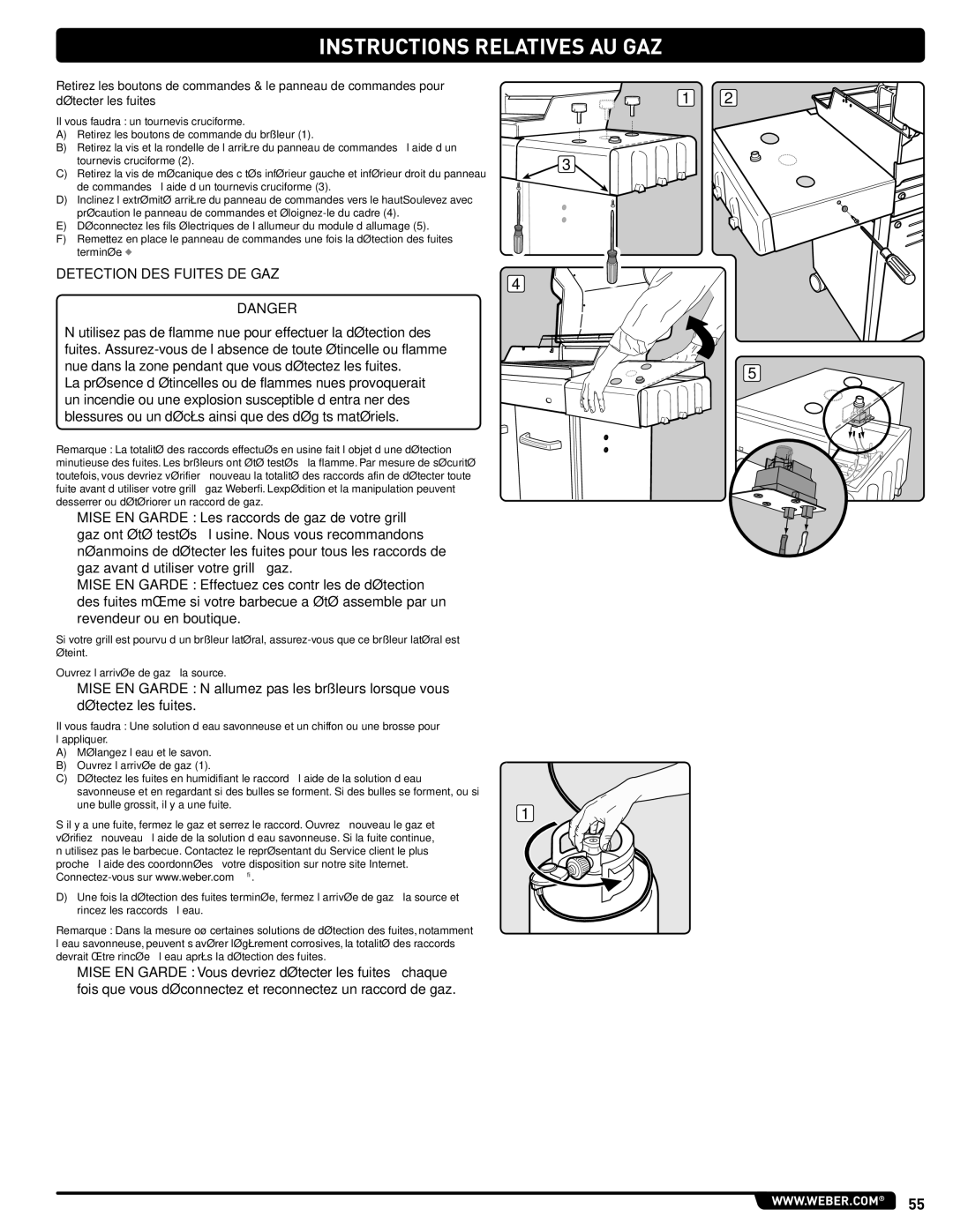 Weber 89962 manual Detection DES Fuites DE GAZ, Détecter les fuites 