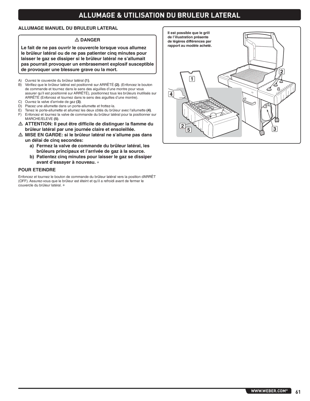 Weber 89962 manual Allumage Manuel DU Bruleur Lateral 