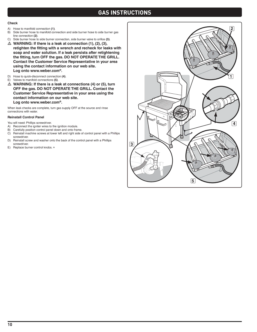 Weber 89963 manual Check, Reinstall Control Panel 