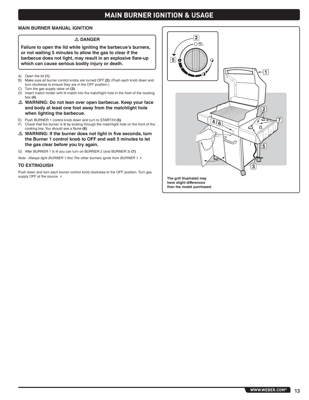 Weber 89963 manual Main Burner Manual Ignition 