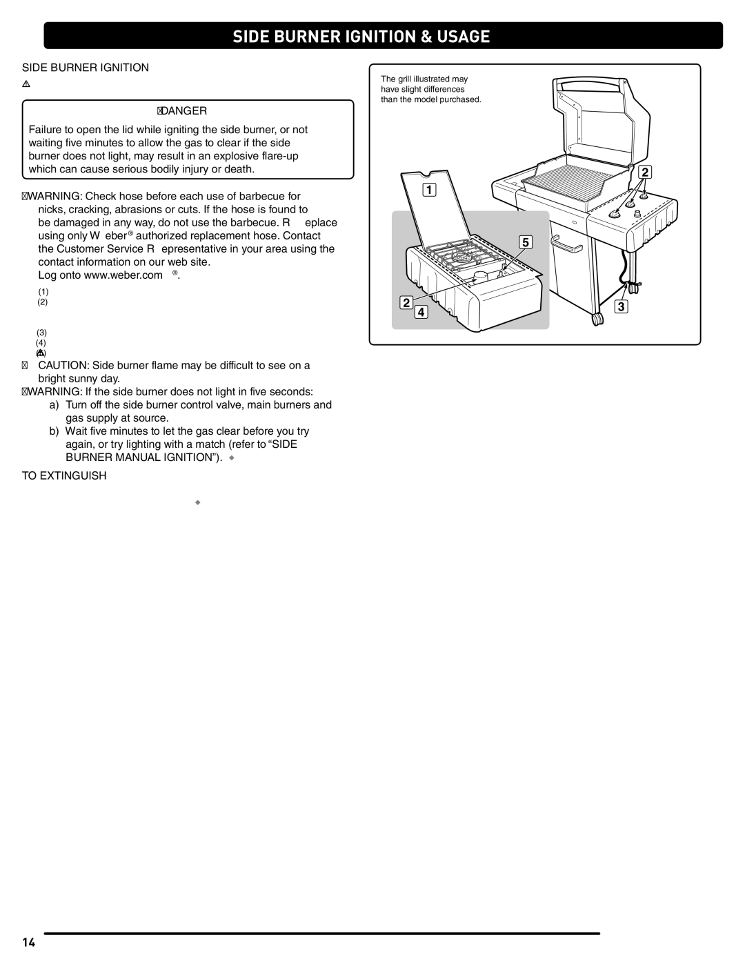Weber 89963 manual Side Burner Ignition & Usage, Burner Manual Ignition To Extinguish 