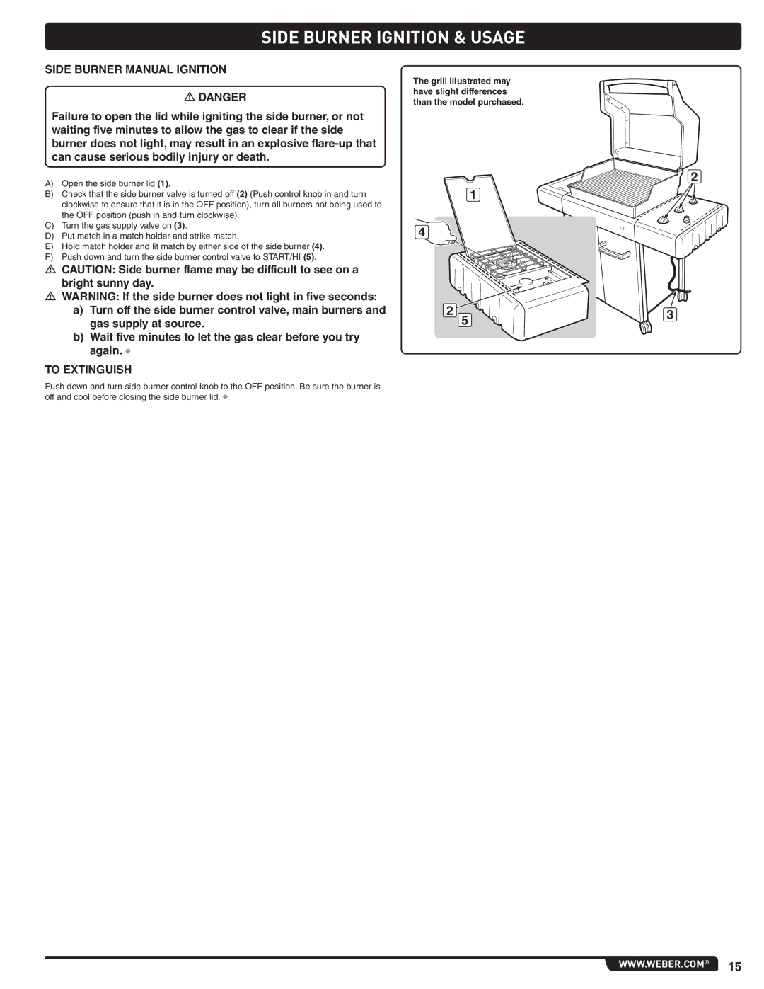 Weber 89963 manual Side Burner Manual Ignition 