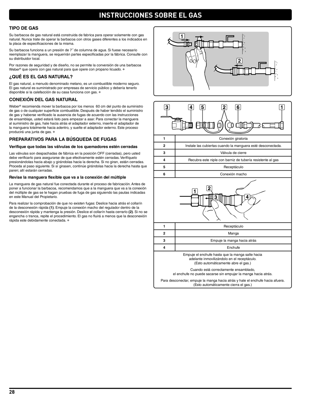 Weber 89963 manual Tipo DE GAS, ¿Qué Es El Gas Natural?, Conexión DEL GAS Natural, Preparativos Para LA Búsqueda DE Fugas 