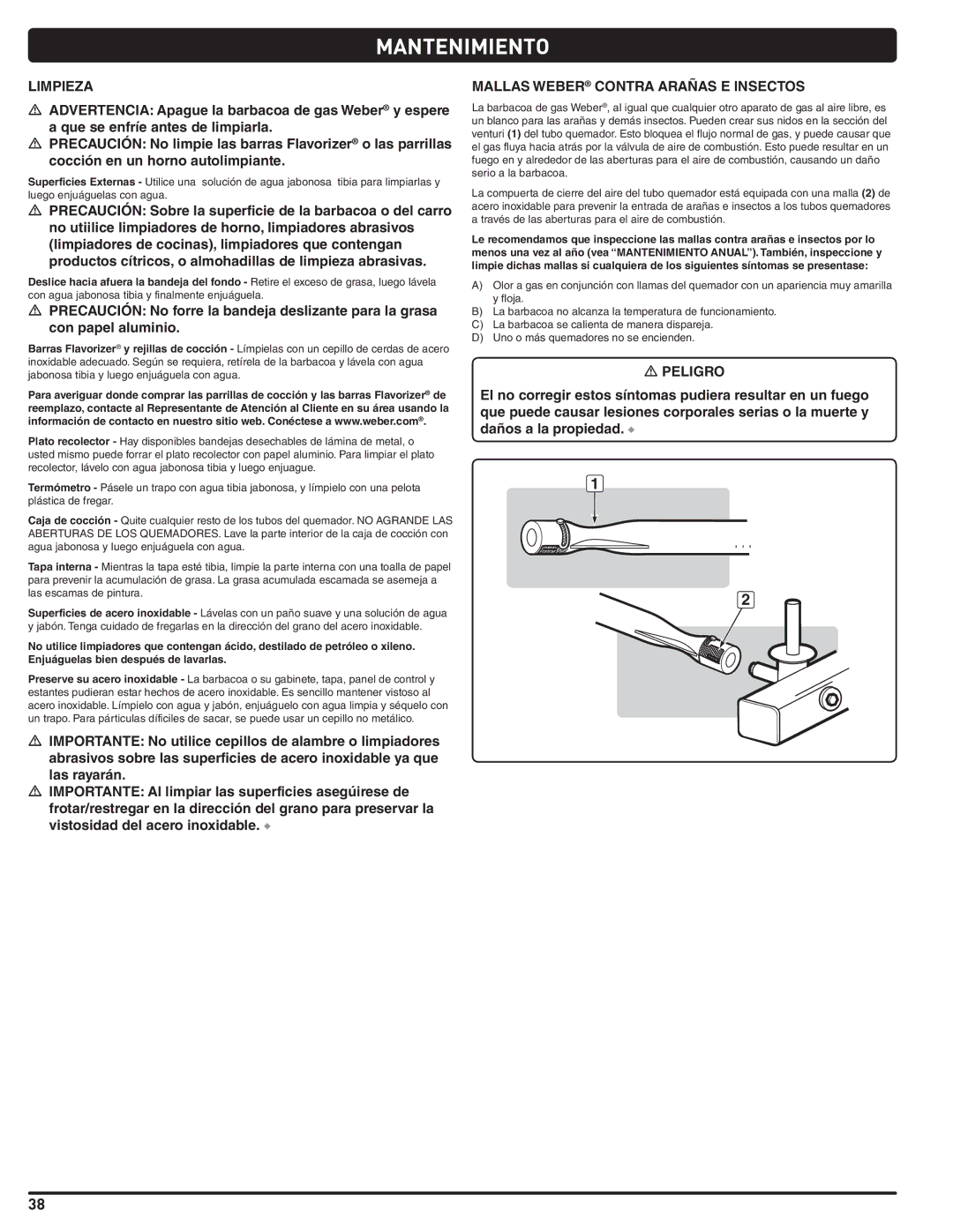 Weber 89963 manual Mantenimiento, Limpieza, Mallas Weber Contra Arañas E Insectos 