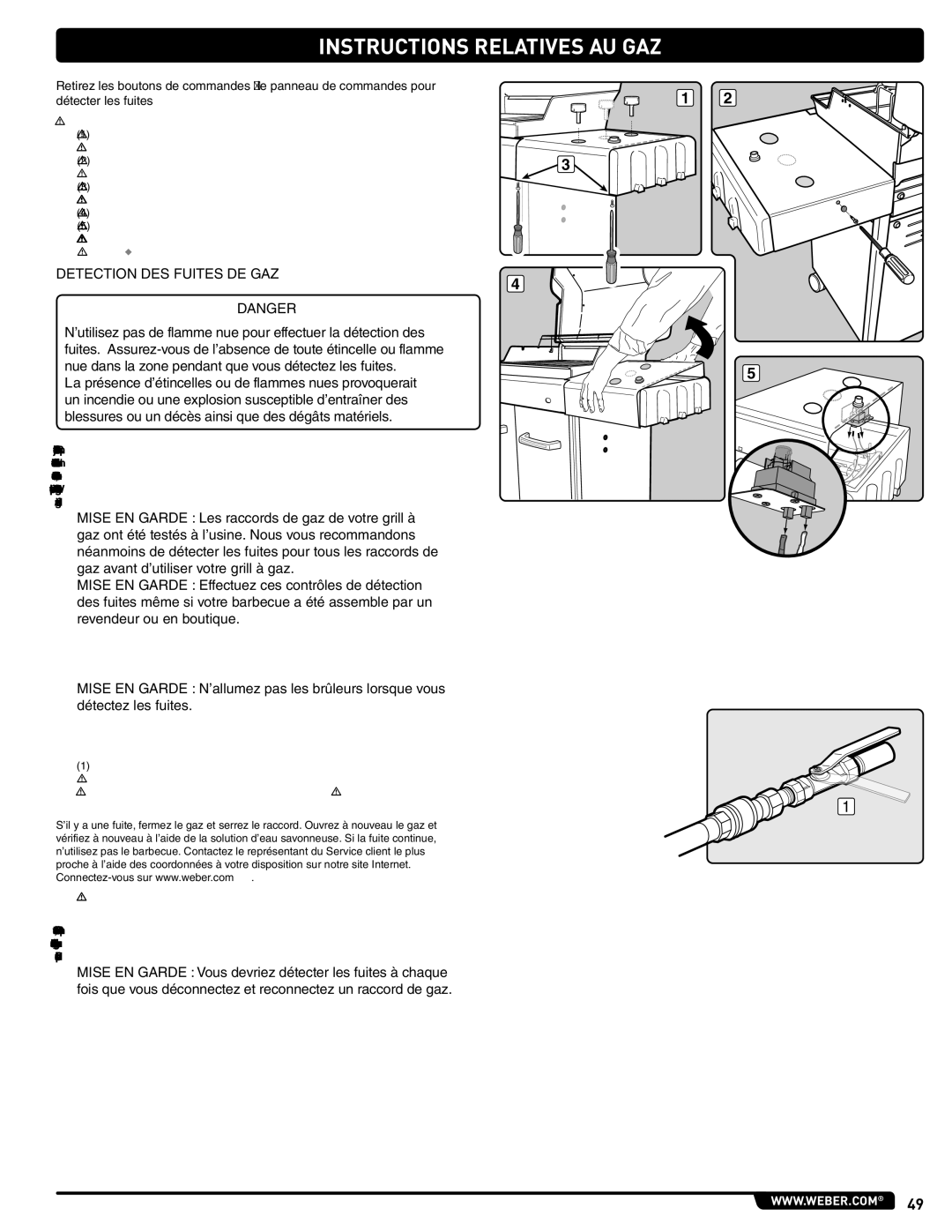 Weber 89963 manual Detection DES Fuites DE GAZ, Détecter les fuites 