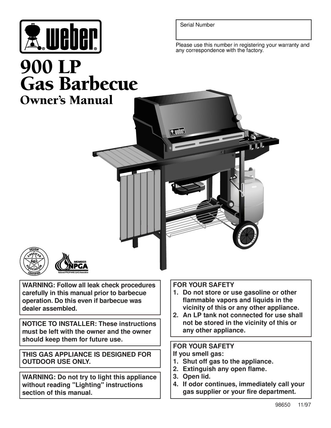 Weber 900 LP owner manual LP Gas Barbecue 