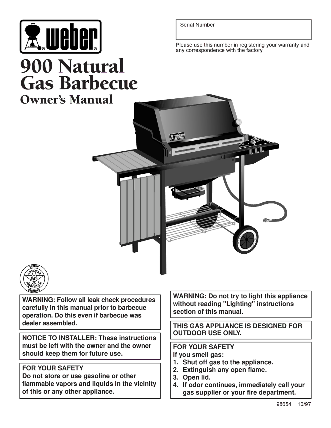 Weber 900 owner manual Natural Gas Barbecue 