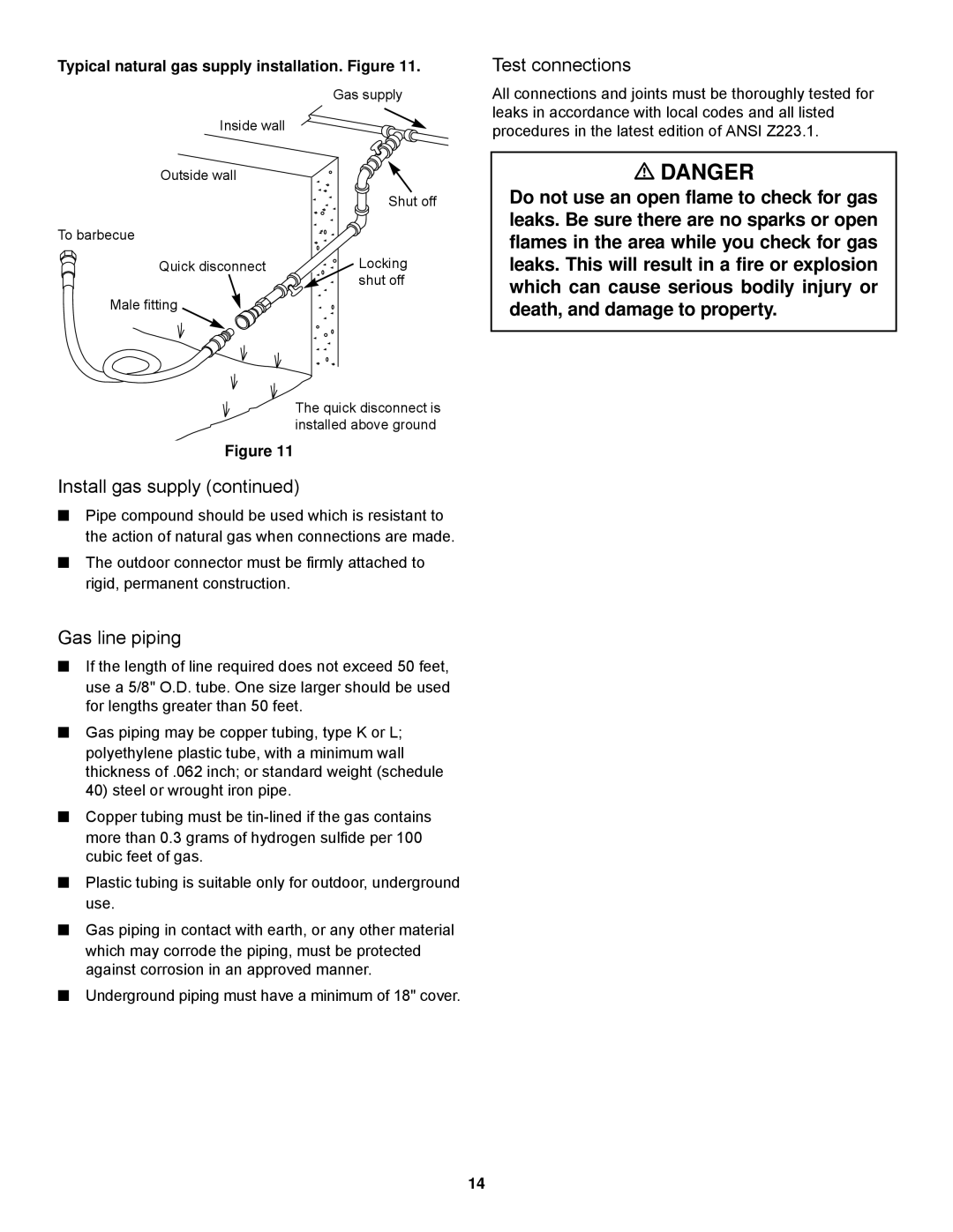 Weber 900 owner manual Gas line piping, Test connections, Typical natural gas supply installation. Figure 