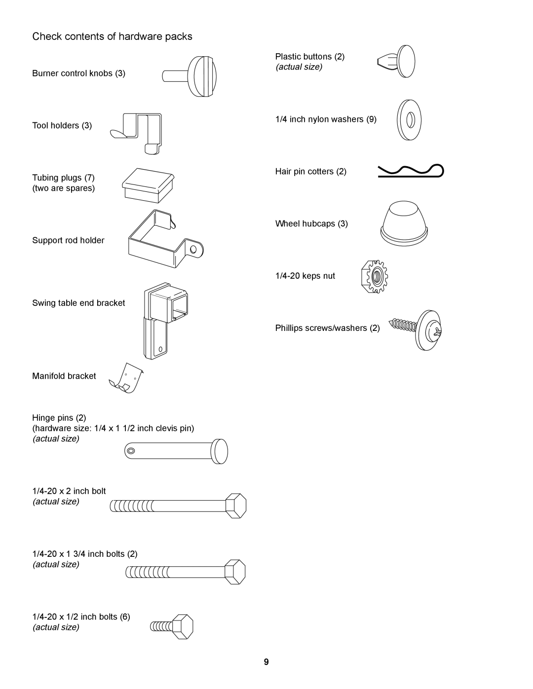 Weber 900 owner manual Check contents of hardware packs 