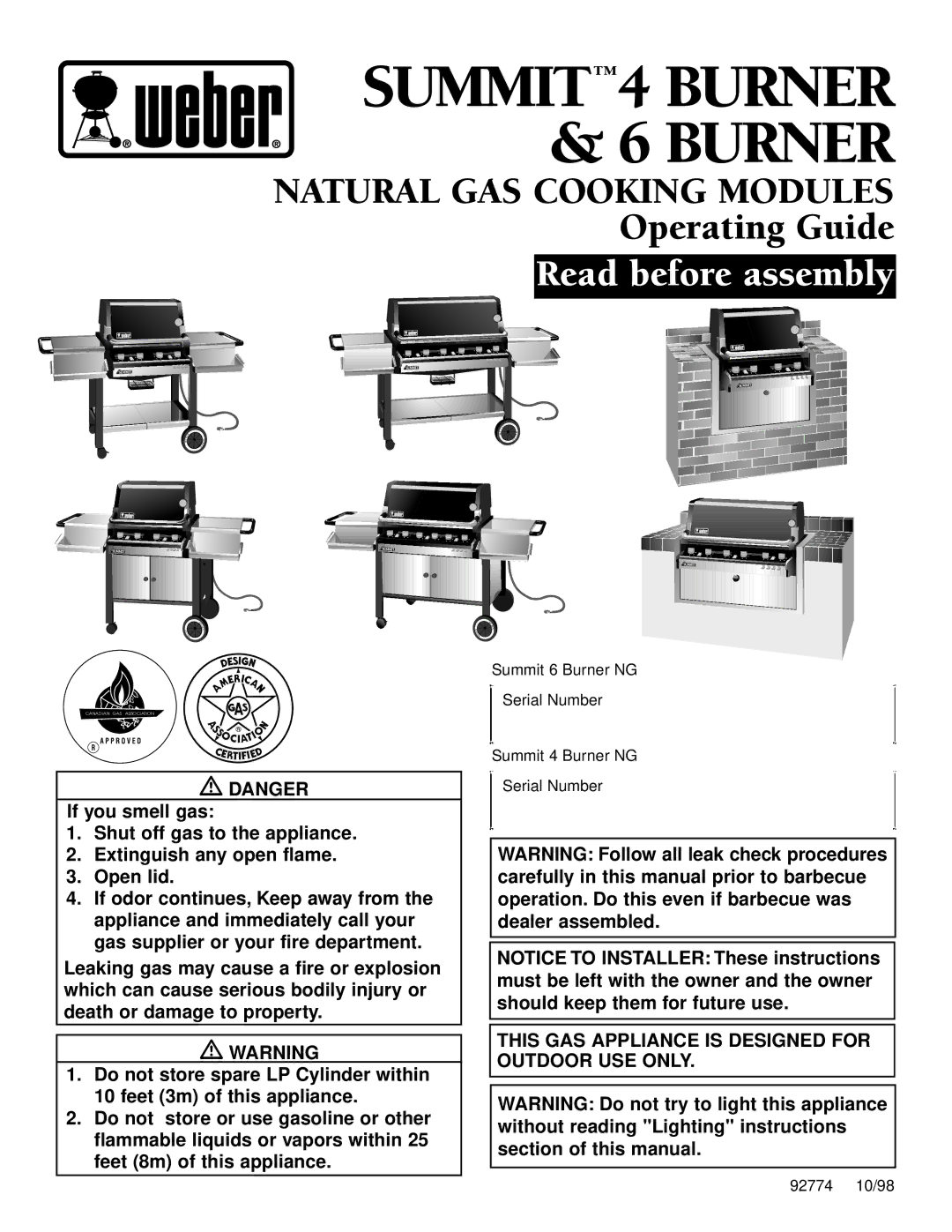 Weber 92774 manual SUMMIT4 Burner & 6 Burner 