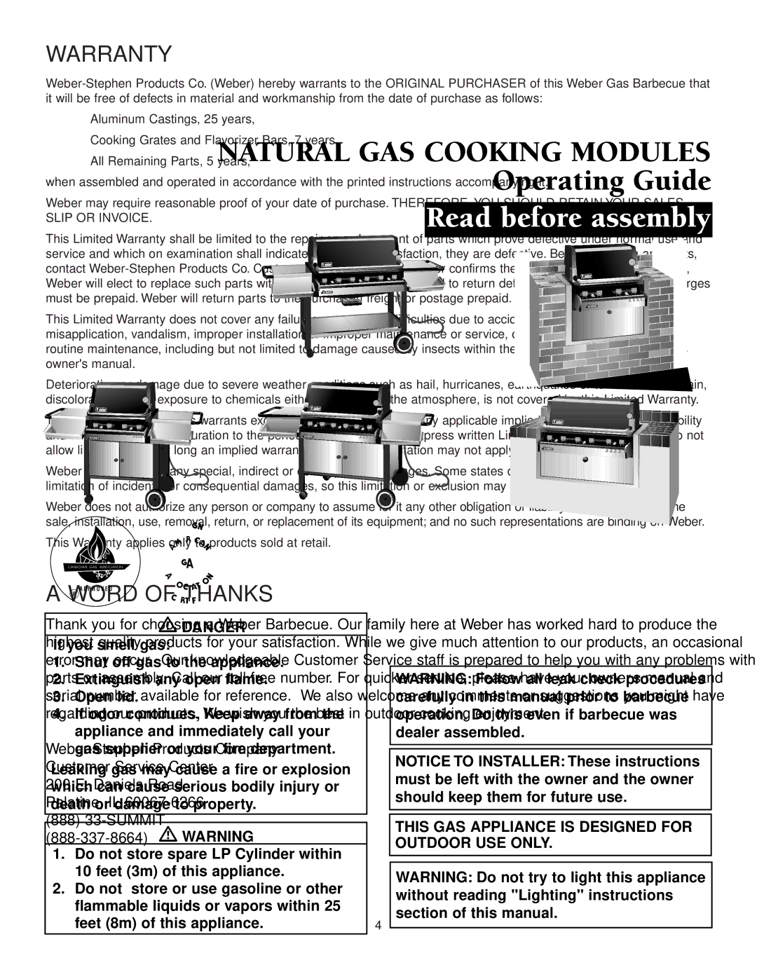 Weber 92774 manual Warranty, Word of Thanks 