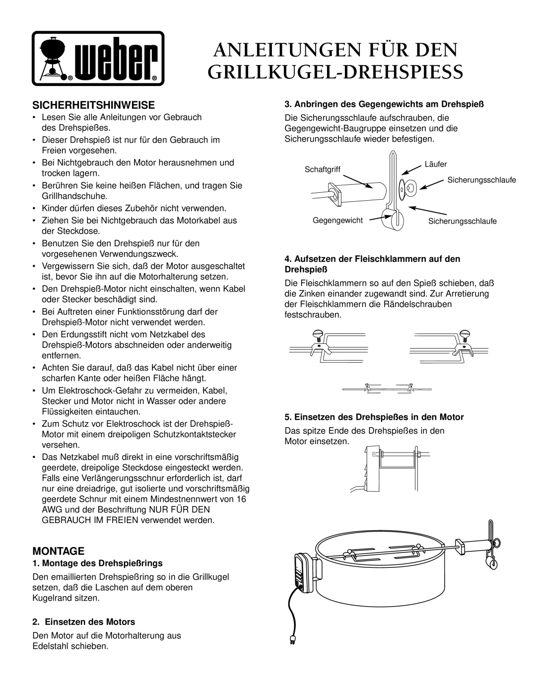 Weber 96811 manual Sicherheitshinweise 