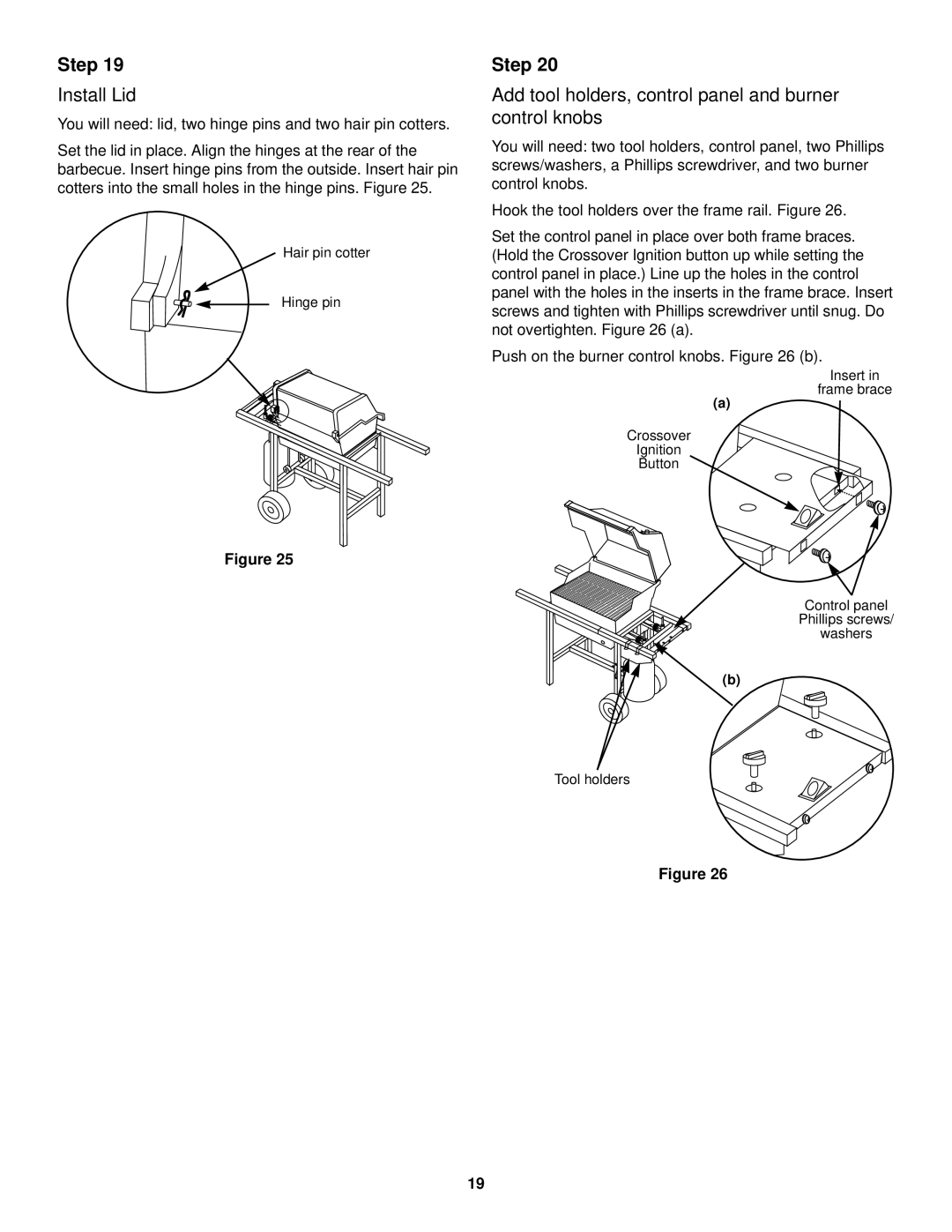 Weber 500 LP, 98567 owner manual Install Lid, Add tool holders, control panel and burner control knobs 