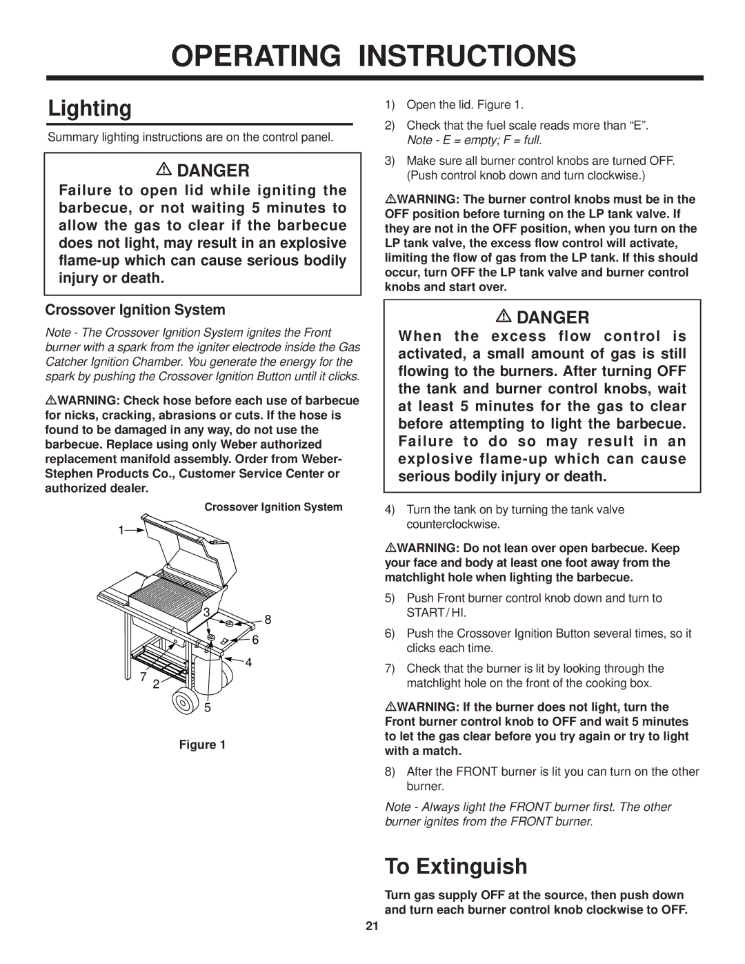 Weber 500 LP, 98567 owner manual Lighting, To Extinguish 