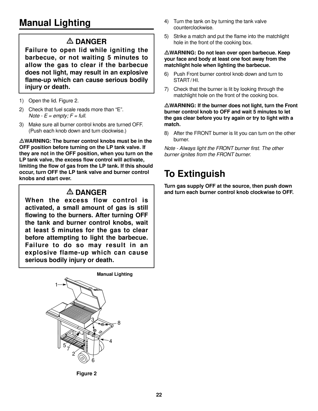 Weber 98567, 500 LP owner manual Manual Lighting 