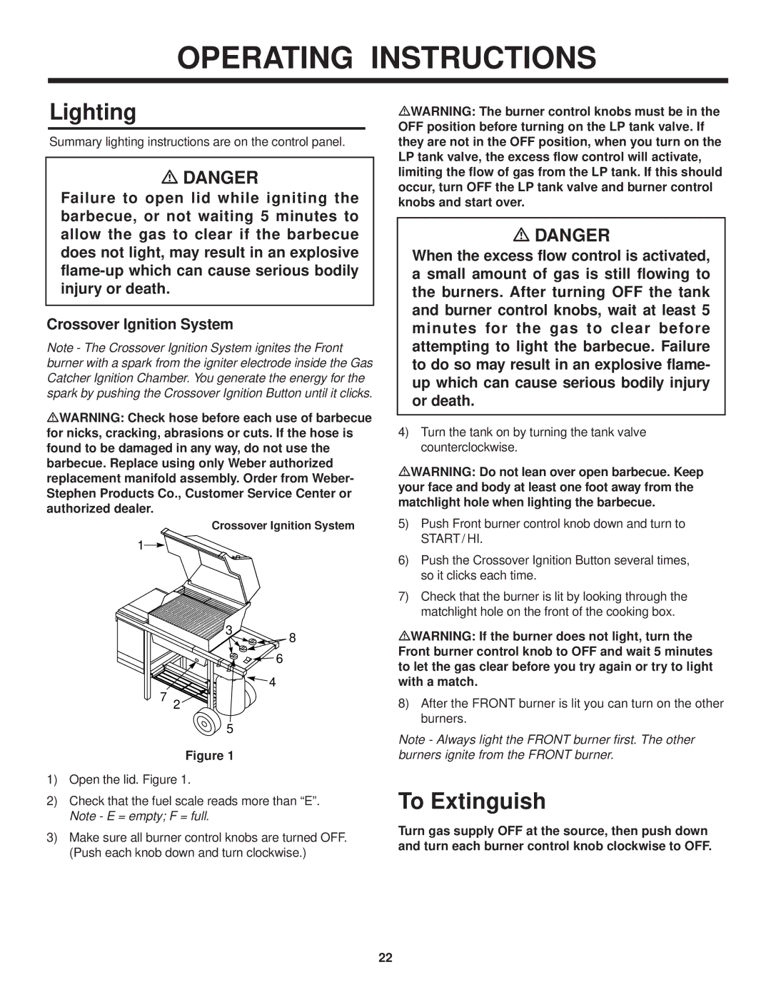 Weber 98583 owner manual Lighting, To Extinguish 