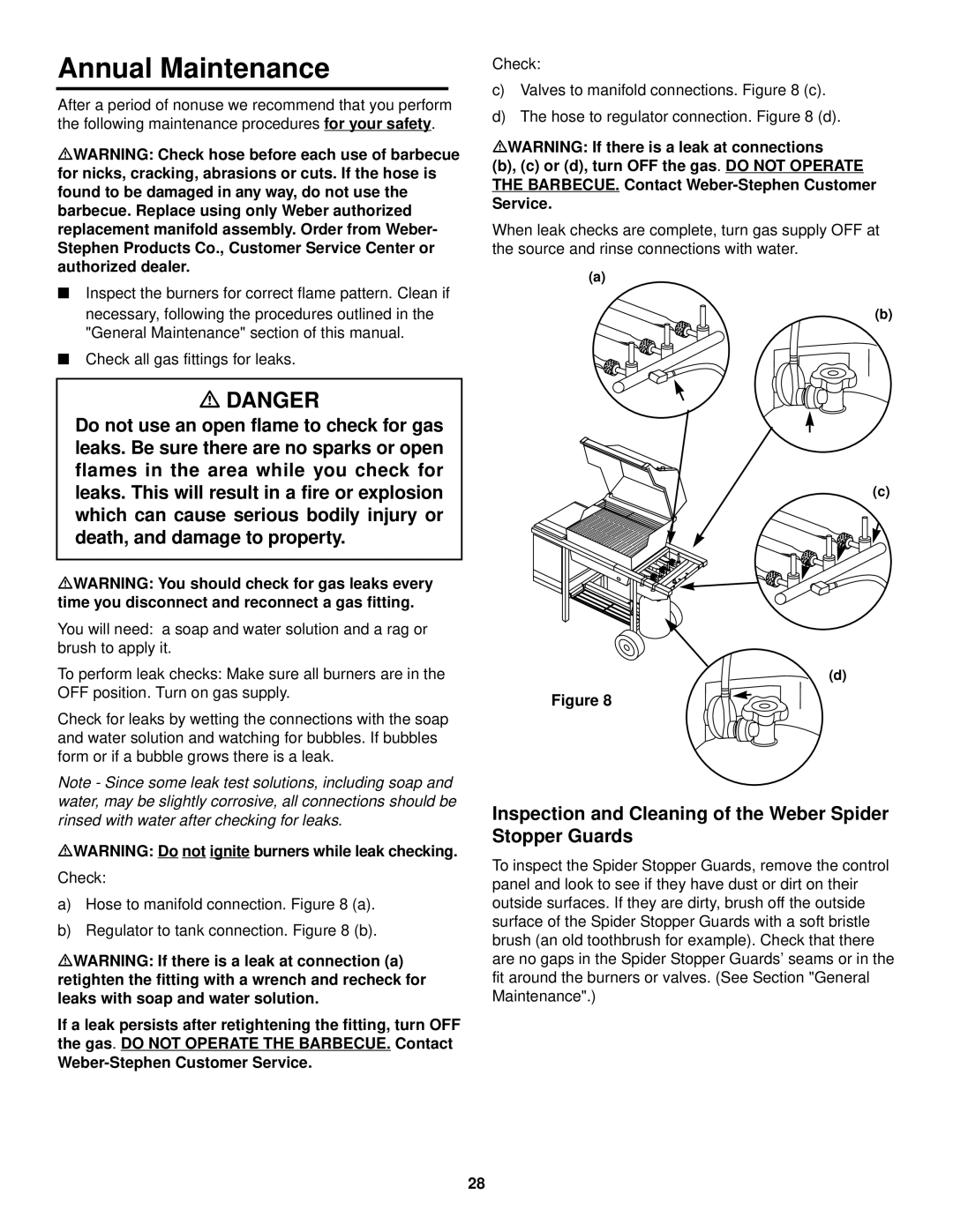 Weber 98583 owner manual Annual Maintenance, Inspection and Cleaning of the Weber Spider Stopper Guards 