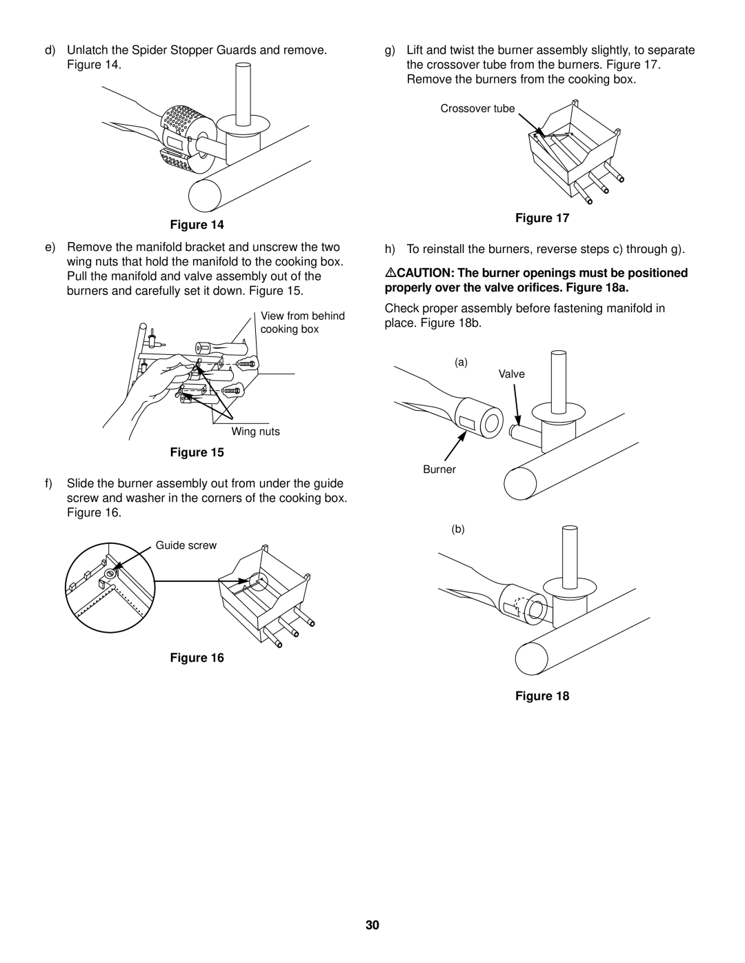 Weber 98583 owner manual To reinstall the burners, reverse steps c through g 