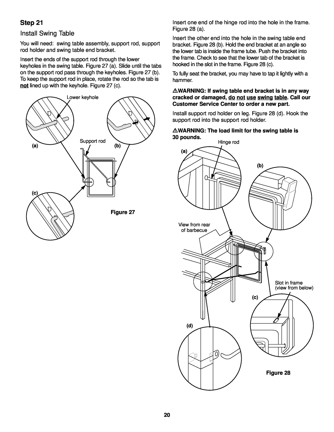 Weber 98583 owner manual Step, Install Swing Table 