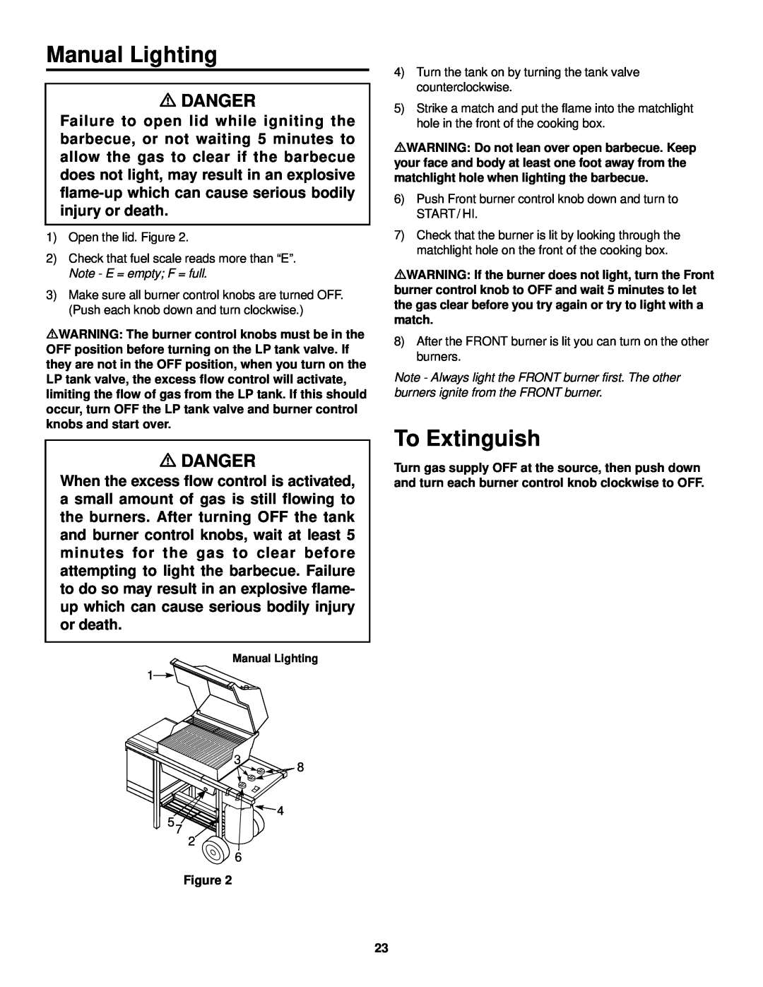 Weber 98583 owner manual Manual Lighting, To Extinguish, mDANGER 