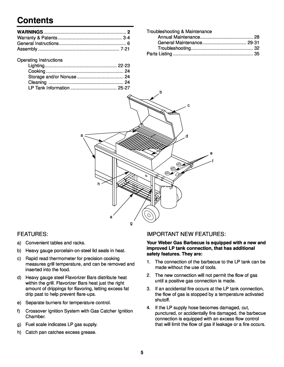 Weber 98583 owner manual Contents, Important New Features 