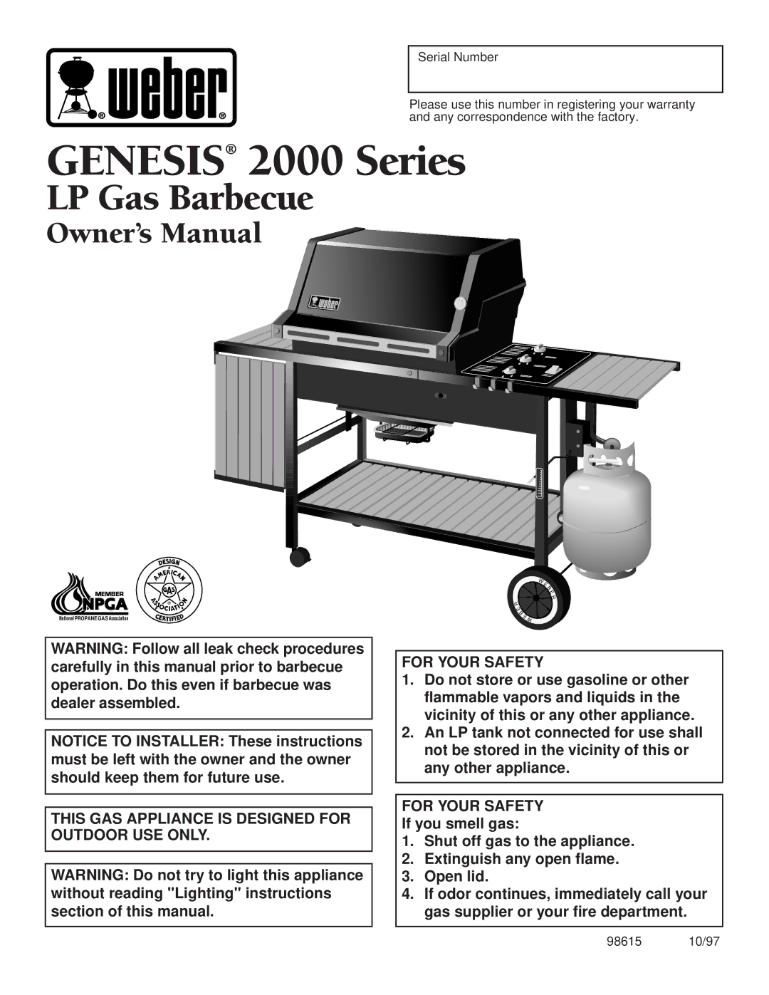 Weber 98615 owner manual Genesis 2000 Series 