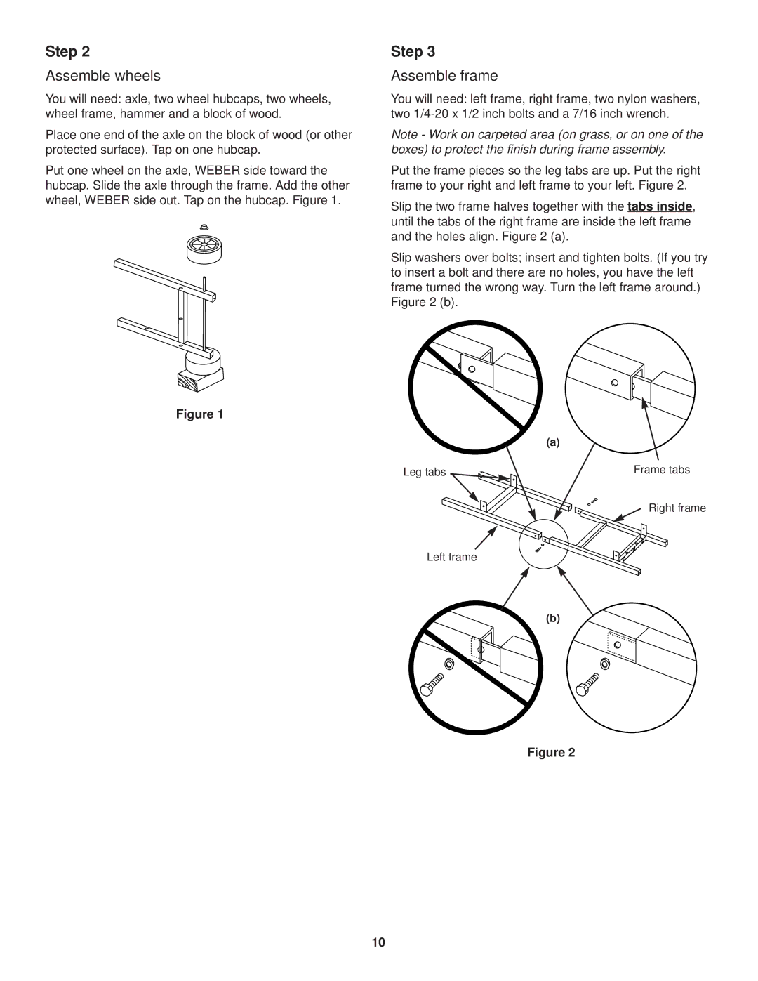 Weber 98615, 2000 Series owner manual Assemble wheels, Assemble frame 