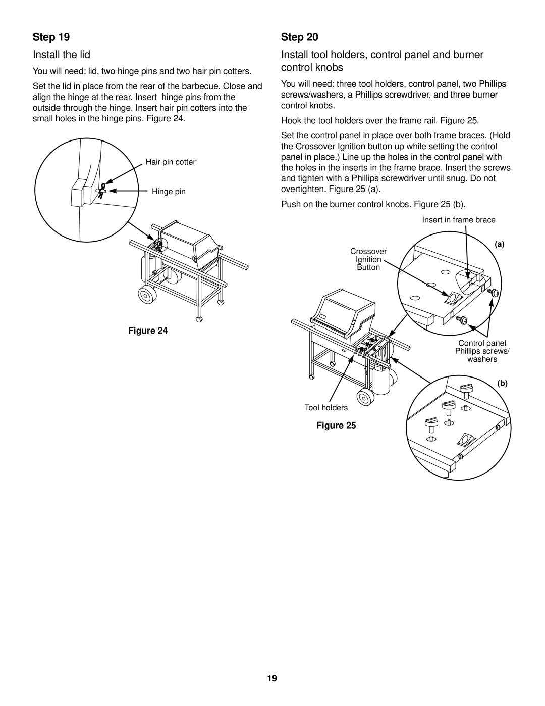 Weber 2000 Series, 98615 owner manual Install the lid, Install tool holders, control panel and burner control knobs 