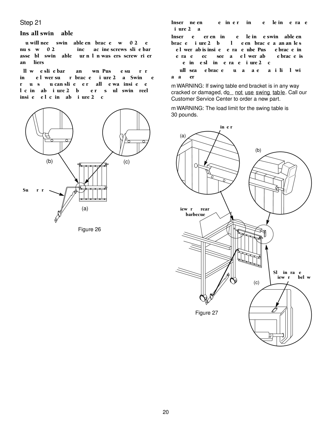 Weber 98615, 2000 Series owner manual Install swing table 