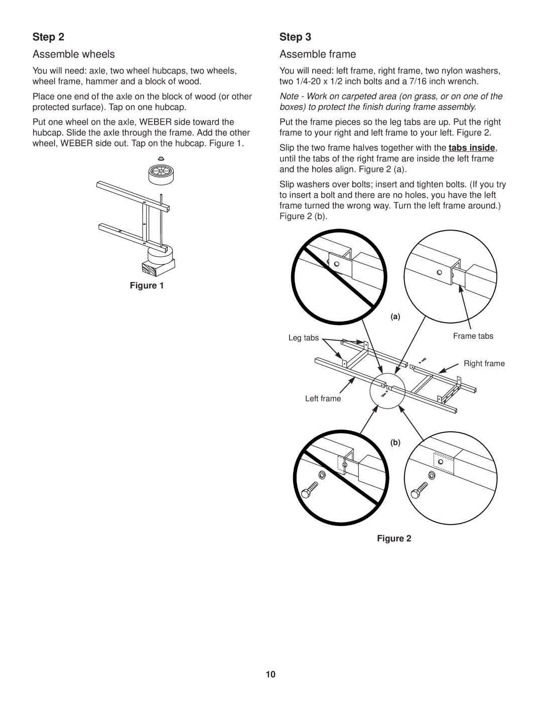 Weber 98642 owner manual Assemble wheels, Assemble frame 