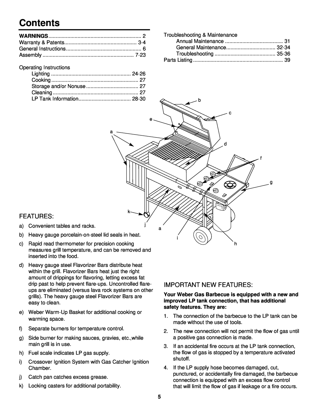 Weber 98642 owner manual Contents, Important New Features 