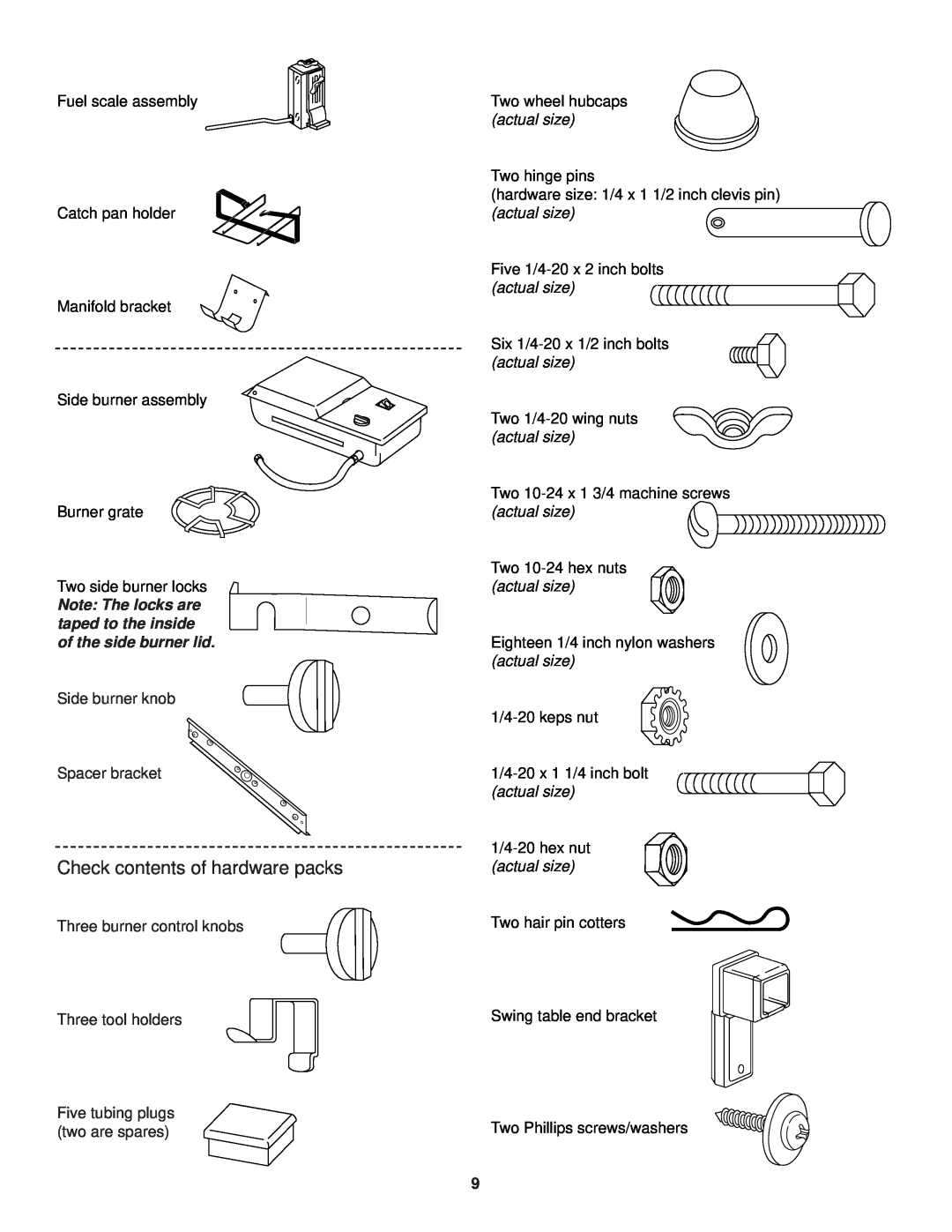 Weber 98642 owner manual Check contents of hardware packs 