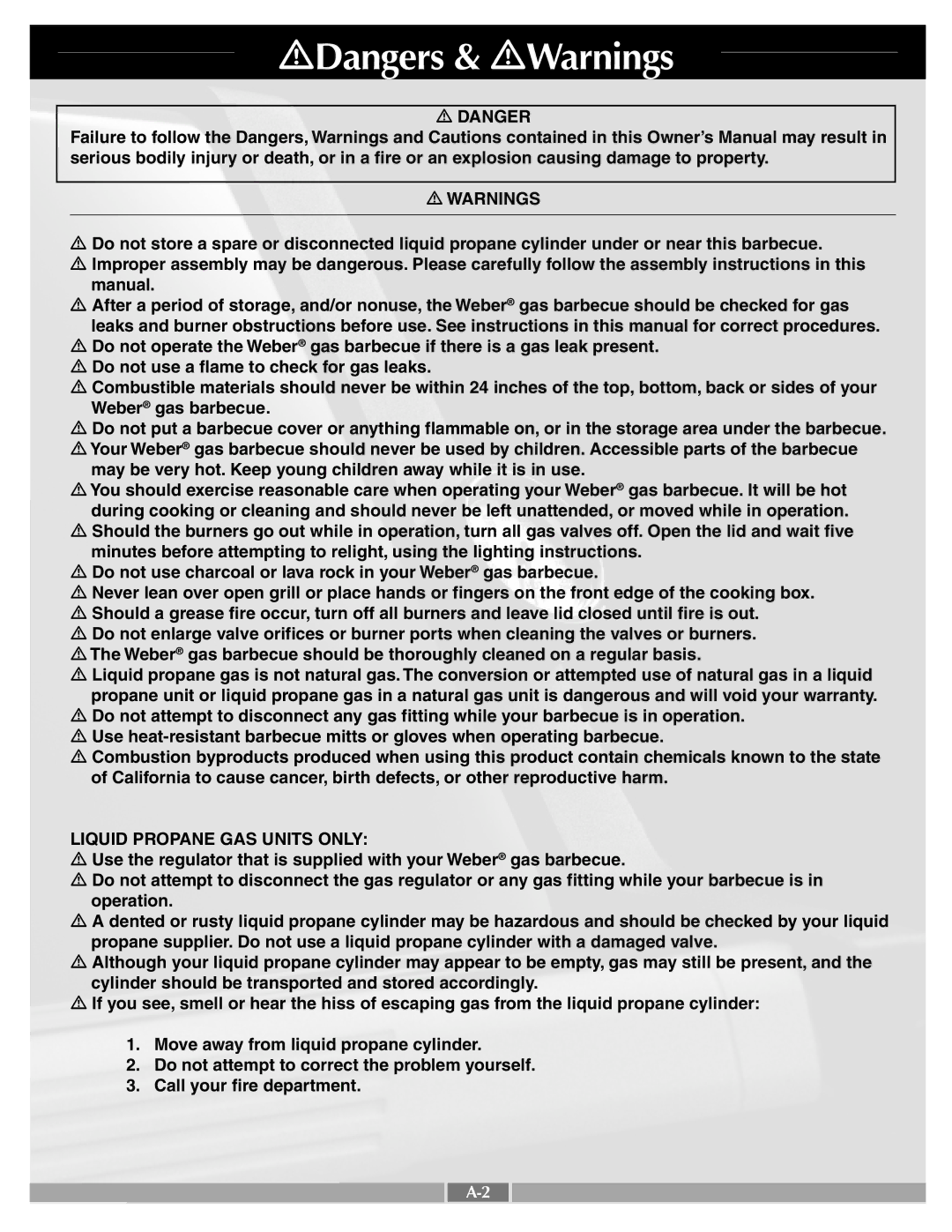 Weber D201_LP.c, A205_LP.c, B201_LP.b, E201.c, Ba201.c, C201_LP.c manual Liquid Propane GAS Units only 