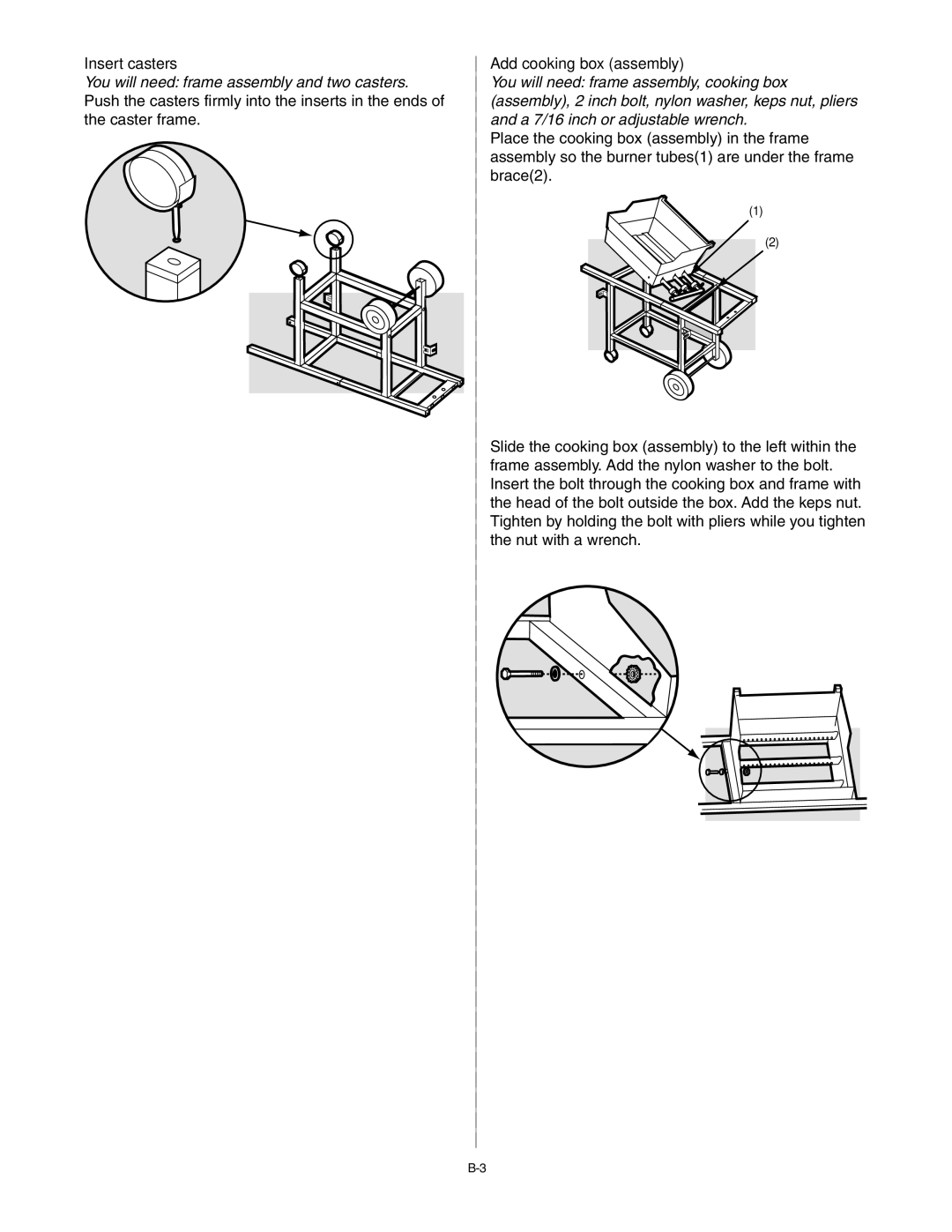 Weber A101.c, B067.E, genesis silver b natural gas grill manual Insert casters, Add cooking box assembly 