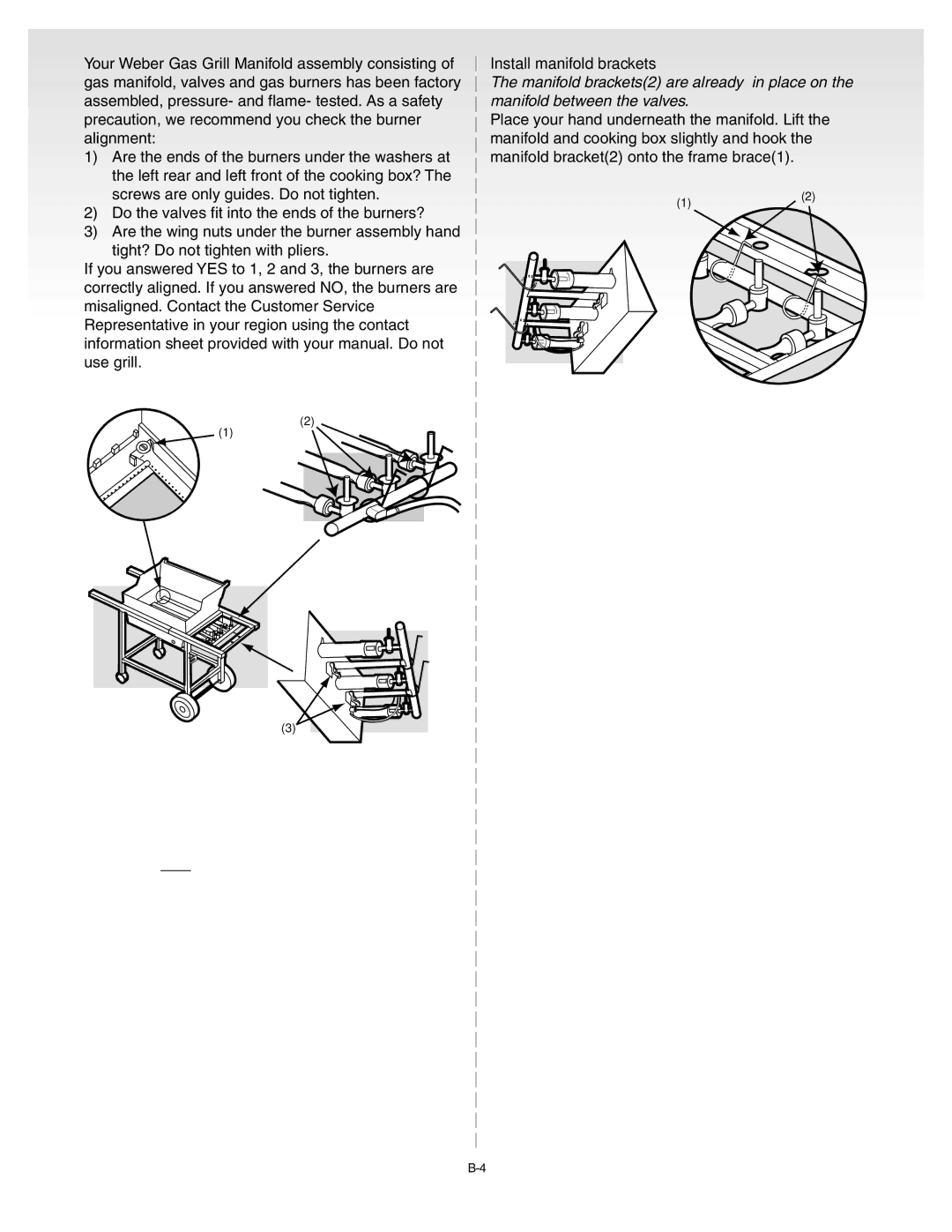 Weber genesis silver b natural gas grill, B067.E, A101.c manual Install manifold brackets 